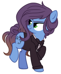 Size: 1216x1476 | Tagged: safe, artist:petruse4ka, derpibooru import, oc, oc only, earth pony, pony, bowtie, clothes, earth pony oc, female, looking back, mare, raised hoof, raised leg, simple background, smiling, smirk, solo, transparent background