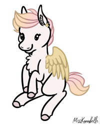 Size: 655x819 | Tagged: safe, artist:misskanabelle, derpibooru import, oc, oc only, pegasus, pony, chest fluff, colored hooves, commission, ear fluff, ears, pegasus oc, signature, sitting, smiling, solo, wings, ych result