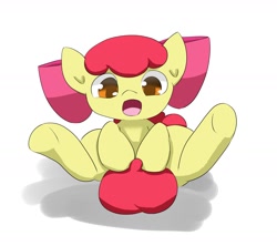 Size: 1834x1626 | Tagged: safe, artist:up_p_ab, derpibooru import, apple bloom, female, filly, solo, spread legs, spreading, tail between legs