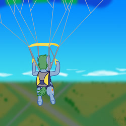 Size: 1000x1000 | Tagged: safe, artist:phallen1, derpibooru import, oc, oc:software patch, earth pony, atg 2021, male, newbie artist training grounds, parachute, scenery, sky, skydiving, solo