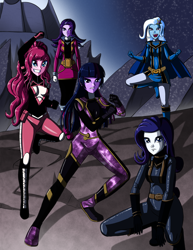 Size: 2988x3880 | Tagged: safe, artist:artemis-polara, derpibooru import, pinkie pie, rarity, starlight glimmer, trixie, twilight sparkle, equestria girls, all-new pink ranger, commission, high res, mystic force blue ranger, power rangers, solar purple ranger, spd nova ranger, super megaforce pink ranger