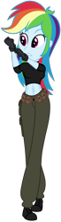 Size: 1000x3600 | Tagged: safe, alternate version, artist:roseluck, derpibooru import, rainbow dash, equestria girls, abs, belly button, belt, belt buckle, cargo pants, clothes, cosplay, costume, crossover, equestria girls style, female, full body, gloves, inkscape, kim possible, pants, pouch, raised arms, shirt, shoes, show accurate, simple background, sneakers, solo, t-shirt, transparent background, vector, walking, walking towards you