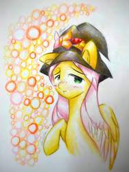 Size: 1920x2560 | Tagged: safe, artist:stardust0130, derpibooru import, fluttershy, pegasus, pony, female, hat, looking at you, mare, solo, witch hat