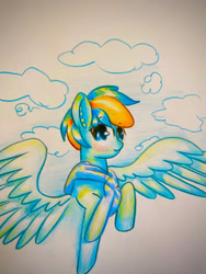 Size: 1920x2560 | Tagged: safe, artist:stardust0130, derpibooru import, oc, oc only, oc:stardust, pegasus, pony, flying, looking at you, male, pegasus oc, solo, stallion