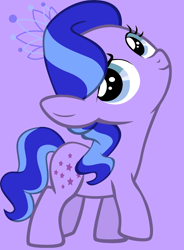 Size: 2057x2790 | Tagged: safe, artist:katielinda45, derpibooru import, diamond tiara, earth pony, pony, g1, g4, alternate cutie mark, dreamworks face, female, filly, g4 style, high res, jewelry, purple background, simple background, smiling, solo, tiara, walking