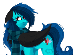 Size: 2722x2065 | Tagged: safe, artist:mediasmile666, derpibooru import, oc, oc only, pegasus, pony, clothes, colored wings, ears, floppy ears, male, scarf, simple background, solo, stallion, transparent background, wings