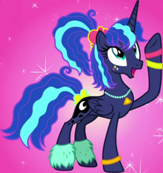 Size: 772x818 | Tagged: safe, derpibooru import, screencap, princess luna, alicorn, pony, between dark and dawn, season 9, 80s princess luna, alternate hairstyle, cropped, female, mare, open mouth, open smile, smiling, solo