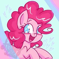 Size: 2048x2048 | Tagged: safe, artist:fr0ggey, derpibooru import, pinkie pie, earth pony, pony, blushing, cute, diapinkes, happy, heart, heart eyes, high res, looking at you, no pupils, open mouth, smiling, solo, wingding eyes