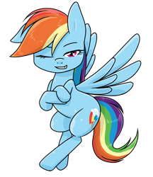 Size: 640x740 | Tagged: safe, artist:batipin, derpibooru import, rainbow dash, pegasus, pony, one eye closed, simple background, transparent background