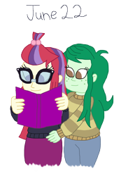 Size: 2000x2889 | Tagged: safe, artist:bigpurplemuppet99, derpibooru import, moondancer, wallflower blush, equestria girls, book, female, lesbian, moonflower (ship), shipping