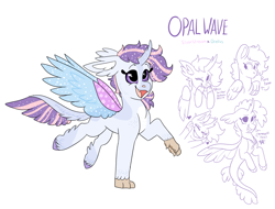 Size: 2700x2048 | Tagged: safe, artist:moccabliss, derpibooru import, oc, oc:opal wave, hybrid, seapony (g4), female, magical lesbian spawn, offspring, parent:ocellus, parent:silverstream, solo