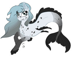 Size: 874x684 | Tagged: safe, artist:moonblossommanwise, derpibooru import, oc, oc only, hybrid, merpony, seapony (g4), dorsal fin, female, fins, fish tail, flowing mane, flowing tail, gray eyes, simple background, smiling, solo, tail, white background