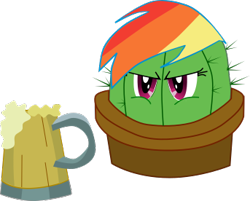 Size: 343x276 | Tagged: safe, artist:cinder vel, derpibooru import, rainbow dash, cactus, cider, cider mug, mug, plant tf, rainbow dash is not amused, unamused