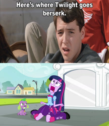 Size: 1617x1872 | Tagged: safe, derpibooru import, edit, edited screencap, screencap, spike, twilight sparkle, twilight sparkle (alicorn), alicorn, dog, human, equestria girls, equestria girls (movie), berserk, ferris bueller, ferris bueller's day off, matthew broderick, meme, photo, spike the dog