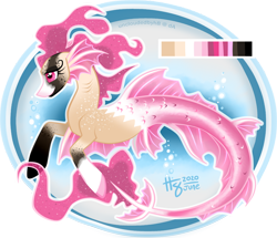 Size: 900x774 | Tagged: safe, artist:uncloudedbyh8, derpibooru import, oc, oc only, merpony, adoptable, colored pupils, dorsal fin, eyelashes, fish tail, flowing mane, flowing tail, pink eyes, signature, simple background, smiling, solo, tail, transparent background, water