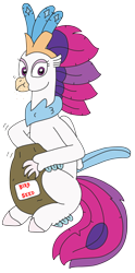 Size: 1599x3220 | Tagged: safe, artist:supahdonarudo, derpibooru import, queen novo, classical hippogriff, hippogriff, my little pony: the movie, bag, bird seed, birds doing bird things, crumbs, eating, simple background, sitting, surprised, transparent background