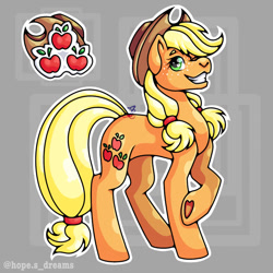 Size: 768x768 | Tagged: safe, artist:hopes-dream, derpibooru import, applejack, earth pony, pony, abstract background, applejack's cutie mark, female, raised hoof, raised leg