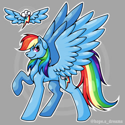 Size: 768x768 | Tagged: safe, artist:hopes-dream, derpibooru import, rainbow dash, pegasus, pony, abstract background, backwards cutie mark, female, rainbow dash's cutie mark, raised hoof, raised leg, solo