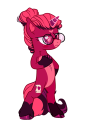 Size: 1843x2402 | Tagged: safe, alternate version, artist:idkhesoff, artist:maiii-san, derpibooru exclusive, derpibooru import, oc, oc only, oc:venus red heart, pony, unicorn, base used, bipedal, coat markings, female, glasses, heart eyes, leg fluff, mare, raised hoof, raised leg, simple background, solo, unshorn fetlocks, white background, wingding eyes