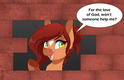 Size: 2174x1398 | Tagged: safe, alternate version, artist:denny vixie, derpibooru import, oc, brick wall, commission, edgar allan poe, funny, immurement, meme, solo, the cask of amontillado, wall