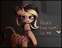 Size: 1536x1200 | Tagged: safe, artist:arume_lux, derpibooru import, oc, oc only, oc:sugar sands, giraffe, blushing, clothes, cloven hooves, dialogue, female, giraffe oc, heart, looking at you, open mouth, open smile, piercing, smiling, smiling at you, solo