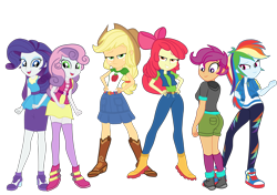 Size: 7360x5193 | Tagged: safe, artist:gmaplay, derpibooru import, apple bloom, applejack, rainbow dash, rarity, scootaloo, sweetie belle, equestria girls, absurd resolution, ass, butt, clothes, cutie mark crusaders, female, grin, hands on hip, older, older apple bloom, older cmc, older scootaloo, older sweetie belle, open mouth, open smile, rarity peplum dress, skirt, smiling, solo