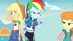 Size: 1920x1080 | Tagged: safe, derpibooru import, screencap, applejack, megan williams, rainbow dash, better together, equestria girls, g1, rollercoaster of friendship, female, outdoors