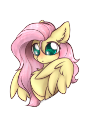 Size: 1704x2400 | Tagged: safe, artist:mariashek, derpibooru import, fluttershy, pegasus, pony, big eyes, blushing, bust, chest fluff, cute, daaaaaaaaaaaw, ear fluff, ears, female, mare, shyabetes, simple background, solo, stray strand, white background