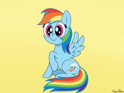 Size: 2048x1536 | Tagged: safe, artist:apexpone, derpibooru import, rainbow dash, pegasus, pony, simple background, sitting, smiling, solo, spread wings, wings