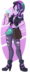 Size: 1705x4096 | Tagged: safe, artist:light262, derpibooru import, starlight glimmer, equestria girls, beanie, female, grin, hat, high res, locket, looking at you, purse, smiling, smiling at you, solo