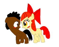 Size: 310x250 | Tagged: safe, derpibooru import, apple bloom, oc, oc:ladainian otis, 1000 hours in ms paint, base used, blushing, bow, canon x oc, eye contact, female, ladainianbloom, looking at each other, love, male, shipping, straight