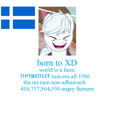 Size: 868x814 | Tagged: safe, derpibooru import, editor:horsesplease, double diamond, born to die, flag, futhark, gaelic, laughing, meme, norse, scotland, scottish, shetland, shetland pony, xd