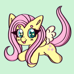 Size: 1000x1000 | Tagged: safe, artist:rabidmomento, derpibooru import, fluttershy, pegasus, pony, chibi, fluttershy chibi, flying, full body, full color, shading, solo