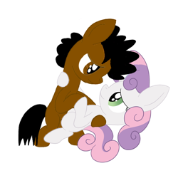 Size: 600x600 | Tagged: safe, derpibooru import, sweetie belle, oc, oc:ladainian otis, earth pony, pony, unicorn, canon x oc, dancing, duo, eye contact, ladainianbelle, looking at each other, looking down, looking up, love