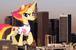 Size: 4200x2800 | Tagged: safe, artist:cheezedoodle96, derpibooru import, fire flare, pony, unicorn, california, female, giant pony, giantess, highrise ponies, irl, los angeles, macro, mare, photo, ponies in real life, story included