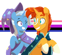 Size: 2048x1826 | Tagged: safe, artist:chub-wub, derpibooru import, edit, sunburst, trixie, female, genderfluid, genderfluid pride flag, male, pride, pride flag, shipping, straight, trixburst