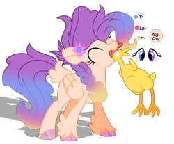 Size: 2146x1777 | Tagged: safe, artist:lightning-chaseryt, derpibooru import, oc, oc only, oc:berry laffy taffy, hybrid, female, interspecies offspring, magical lesbian spawn, mouth hold, offspring, parent:pinkie pie, parent:princess skystar, parents:skypie, rubber chicken, solo