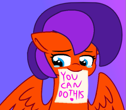 Size: 555x487 | Tagged: safe, artist:fionnadash501, artist:jadethepegasus, artist:staritalz, derpibooru import, oc, oc:jade the pegasus, pegasus, pony, base used, crying, female, mare, motivational, mouth hold, paper, positive ponies, solo