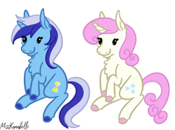 Size: 1168x867 | Tagged: safe, artist:misskanabelle, derpibooru import, minuette, twinkleshine, pony, unicorn, chest fluff, colored hooves, commission, duo, ear fluff, ears, female, horn, mare, signature, simple background, smiling, transparent background, ych result