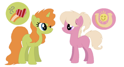 Size: 880x474 | Tagged: safe, artist:somecoconut, derpibooru import, oc, oc only, earth pony, pony, unicorn, duo, earth pony oc, eyelashes, female, horn, mare, simple background, smiling, unicorn oc, white background