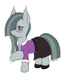 Size: 1493x1688 | Tagged: safe, artist:wapamario63, marble pie, earth pony, pony, belt, clothes, cosplay, cute, dress, female, glasses, hair over one eye, hoof shoes, looking at you, marblebetes, mare, miss pauling, simple background, skirt, solo, team fortress 2, transparent background