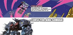 Size: 768x368 | Tagged: safe, artist:tonyfleecs, derpibooru import, fluttershy, king sombra, twilight sparkle, spoiler:the magic of cybertron03, angry, imgflip, megatron, meme, photo, primus, the magic of cybertron, transformers