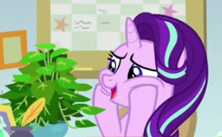 Size: 245x152 | Tagged: safe, derpibooru import, screencap, phyllis, starlight glimmer, a horse shoe-in, cropped, cute, female, glimmerbetes, mare, potted plant, solo