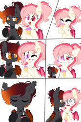 Size: 2000x3015 | Tagged: safe, artist:thieftea, derpibooru import, oc, oc only, oc:blood moon, oc:candlelight, bat pony, pony, bat pony oc, blind eye, bubble tea, comic, cupcake, ear piercing, earring, eating, eyes closed, food, high res, jewelry, licking, one eye closed, open mouth, open smile, piercing, sipping, smiling, tongue, tongue out, wingding eyes, wink