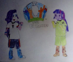 Size: 1024x871 | Tagged: safe, artist:stackercoat, derpibooru import, applejack, fluttershy, pinkie pie, rainbow dash, rarity, twilight sparkle, equestria girls, czech republic, disguise, england, euro 2020, female, football, sports, traditional art