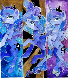 Size: 1024x1180 | Tagged: safe, artist:lailyren, derpibooru import, princess luna, alicorn, pony, bookmark, solo, tongue, tongue out, traditional art, watercolor painting