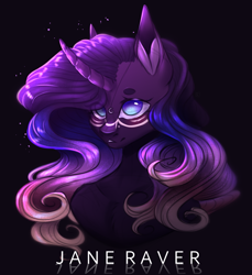 Size: 1222x1333 | Tagged: safe, artist:janeraver, derpibooru import, oc, oc only, anthro, unicorn, black background, bust, female, mare, no pupils, not nightmare rarity, simple background, solo