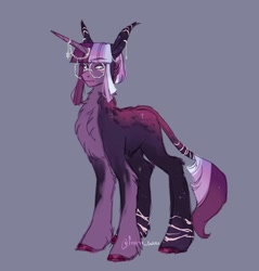 Size: 1959x2048 | Tagged: safe, artist:frisitea_cakes, artist:sannateacupss, derpibooru import, oc, oc only, pony, unicorn, chest fluff, ear piercing, earring, female, glasses, horn, horn jewelry, jewelry, leonine tail, magical lesbian spawn, mare, offspring, parent:tempest shadow, parent:twilight sparkle, parents:tempestlight, piercing