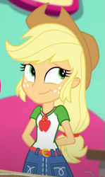 Size: 329x552 | Tagged: safe, derpibooru import, screencap, applejack, better together, equestria girls, tip toppings, tip toppings: applejack, cropped, cute, jackabetes, solo