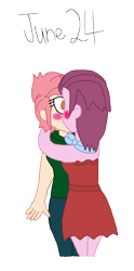 Size: 2000x4042 | Tagged: safe, artist:bigpurplemuppet99, derpibooru import, jasmine leaf, raspberry vinaigrette, equestria girls, blushing, female, kissing, lesbian, raspberryleaf